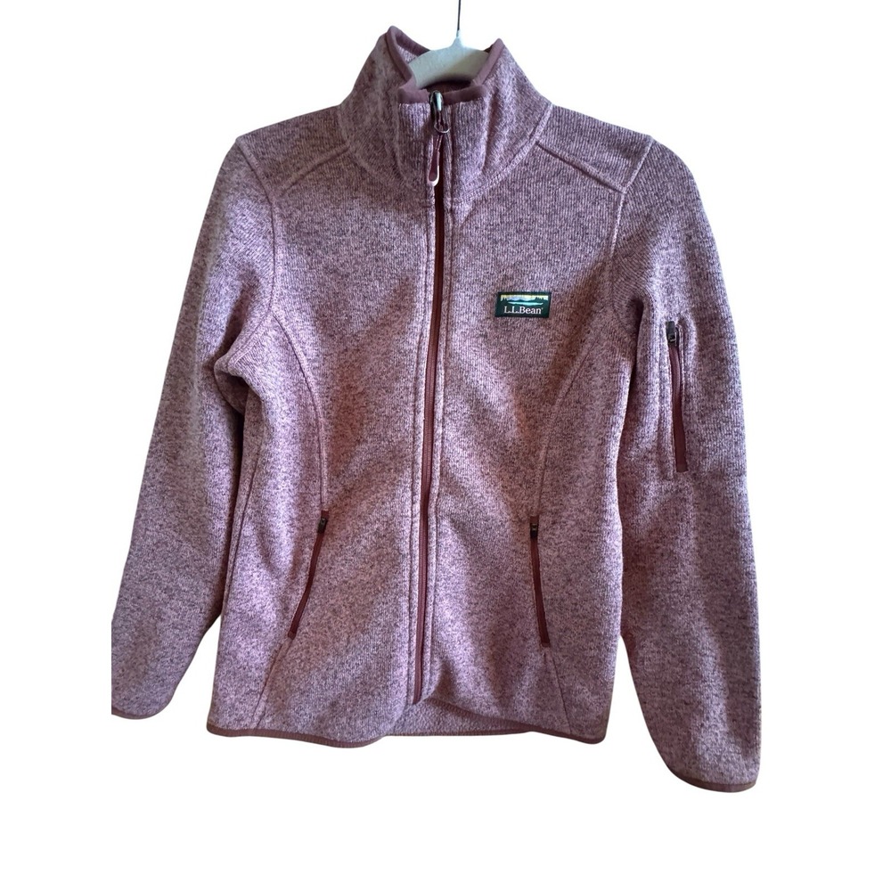 L.L. Bean Heathered Pink Sweater Fleece Full Zip Jacket Women's Small Zip Pocket